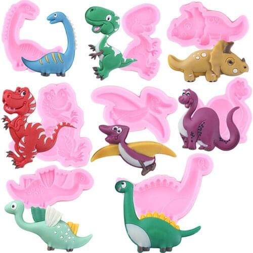 Dinosaur Cupcake Topper Fondant Cake Decorating Tools Baby Birthday Cake Border Silicone Mold Candy Resin Clay Chocolate Molds