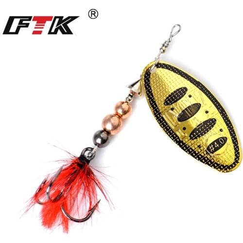 FTK 1pc 8g/14g/20g Spinner Bait Metal Fishing Lure Hard Bait Spoon Lures with Feather Treble Hooks Carp Pike Fishing Tackle