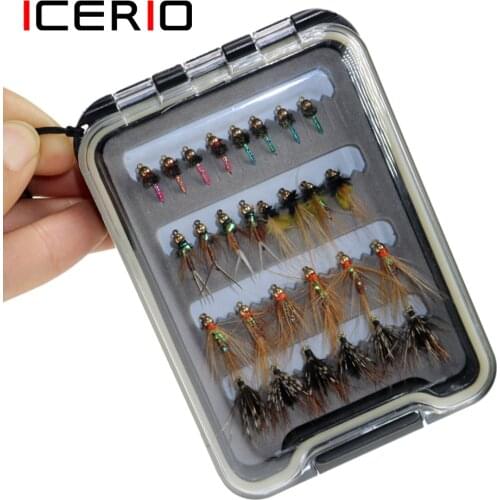 ICERIO28pcs Fly Fishing Lure Dry Wet/Steelhead /Nymphs Artificial Pesca Bait Lure Carp Spring Pesca Tackle / Box With lanyard