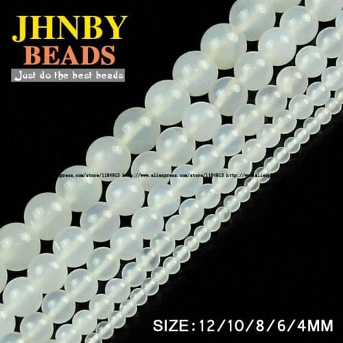 JHNBY White carnelian beads 4/6/8/10/12MM Natural Stone Round spacer Loose beads ball for Jewelry pendant bracelets making DIY