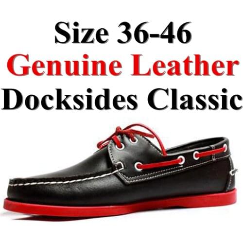 Men Women Genuine Leather Docksides Classic Boat Shoes,Homme Femme Black Red Plus Big Size 36-46 Brand Flats Loafers A070
