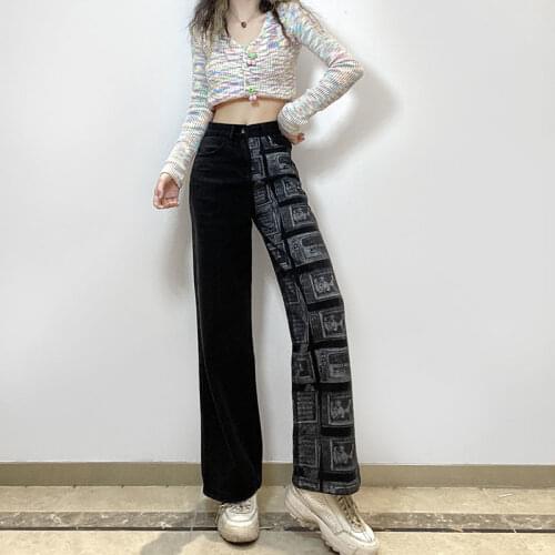 Cool Summer Fashion High Street Jeans Woman Trousers Patchwork Femme Fashion Streetwear Punk Funny Harajuku Female Japan Jeans