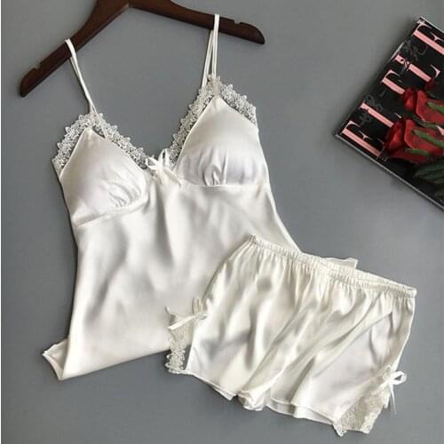 2021 New Summer Sexy V-neck Strap Pajamas Two-piece Suit Shorts Suit Nightwear UK Pajama Sets Womens Sleep & Lounge Underwear