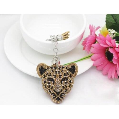 Full Crystal Leopard Head Leather Key Chains Rings Holder For Car Keyrings KeyChains For Man Women High Quality Gift