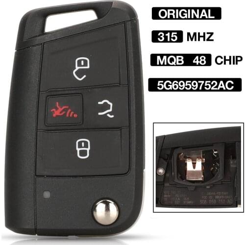 Kutery Original Replacement HU66/HU162t Blade Flip Remote Key Shell 4BTN 315MHz MQB 48 Chip 5G6959752AC For VW Volkswagen Golf 7