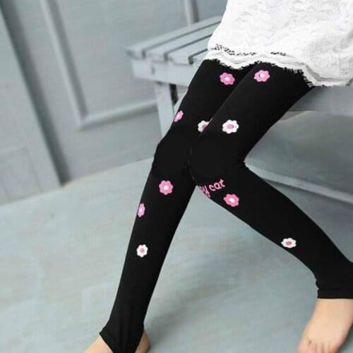 Spring Autumn Girls Leggings Skinny Kids Cat Children Pant Black Cotton Leggins Pants Cat Pattern for Flower Girls Elastic Bow