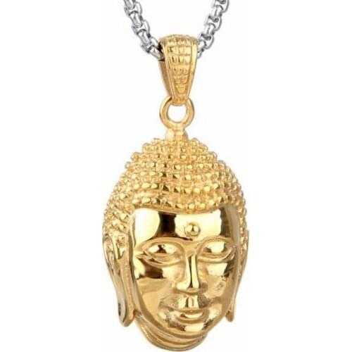 20''-32'' Choose 2017 High Quality Punk Gothic 316L Stainless Steel Buddha Head Pendant Mens Rolo Box Chain Necklace Gold Tone