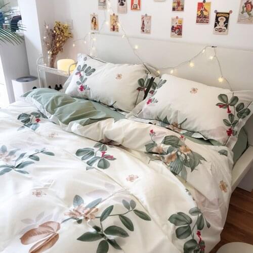 American Fresh Pure Cotton Four-Piece Set Simple Plant Flower Bedding Duvet Cover Quilt Sheet Fitted Sheet