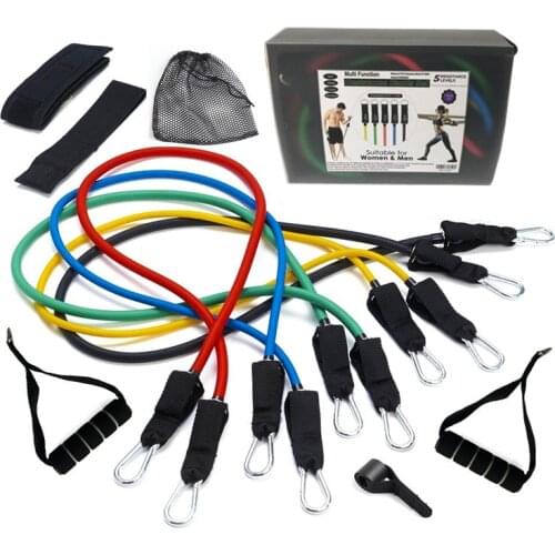 11Pcs Latex Resistance Bands Set Expander Workout Bands Yoga Exercise Tubes Bands with Door Anchor Handles Legs Ankle Straps