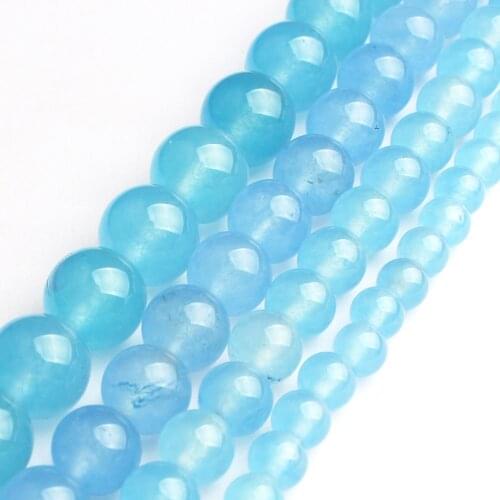 Natural Beads Stone Sky Blue Chalcedony Round Beads for DIY Bracelet Jewelry Making 15" Strand 6/8/10/12mm