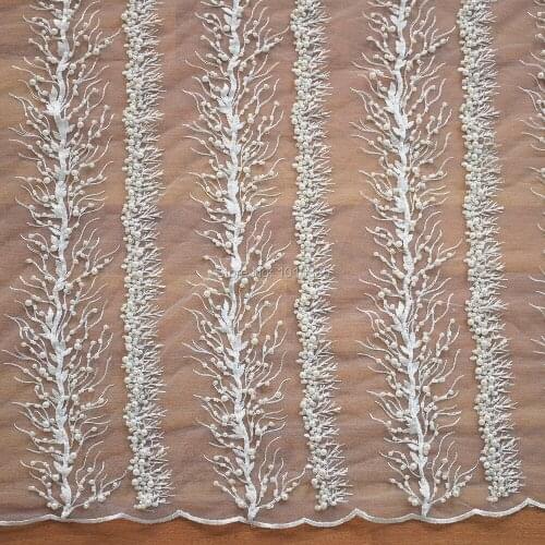 Newest Ivory Full Handmade beaded hatue couture lace fabric for bridal wedding dress HY0755-1