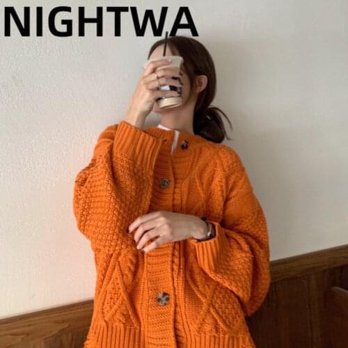 NIGHTWA 2021 New Women Sweater Cardigan Winter Solid Knitting Top Casual Cardigans Chic Korean Fashion Winter WarmthKnit Jacket