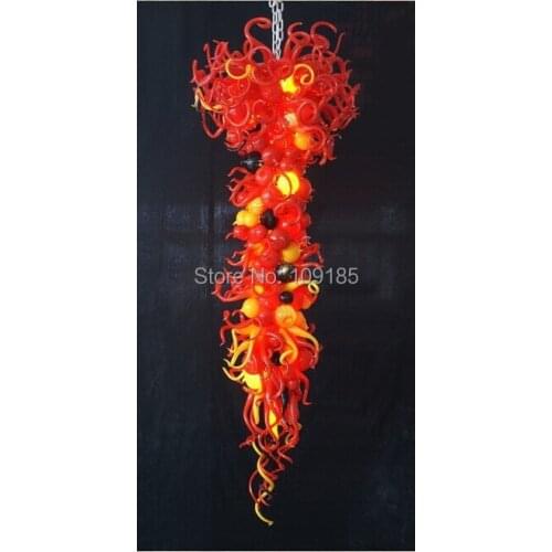 New Year Christmas Decor Red Color Long Chain Chandelier with Glass Balls LED lights 100% Hand Blown Glass Chandelier Lighting