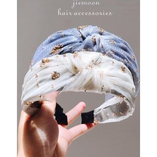 New Net yarn Hair Hoop Women Shining stars Flower Headband Knotted Hair Band ladies Hair Accessories FG116