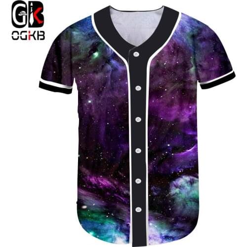 OGKB New Womens Baseball Tshirt T-shirt Cool Print Colorful Galaxy Space 3D Shirts Femme Hiphop Punk V Collar Uniforms