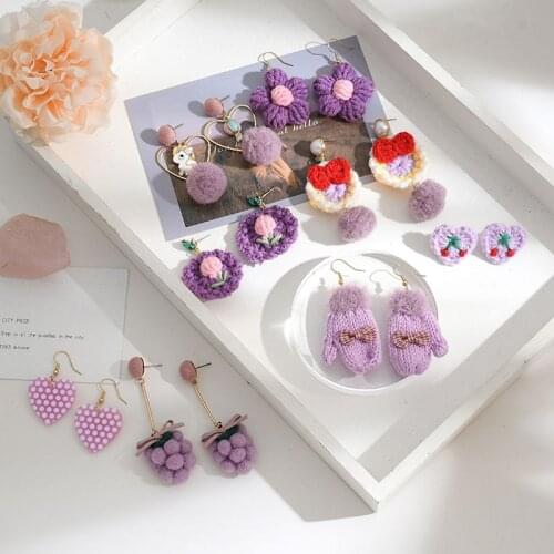 Autumn And Winter Earrings Charms Purple Knitting Drop Ear Accessories Trendy Jewelry Japanese and Korean 2021 New