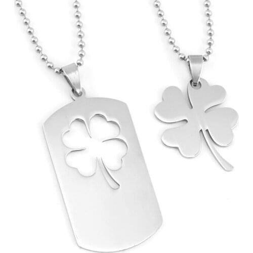 Stainless Steel 4 Leaf Clover Lucky Leaf Pendants Mirror Polish Lovers Necklace Plant Charms Beads Chain for Couple Best Friends