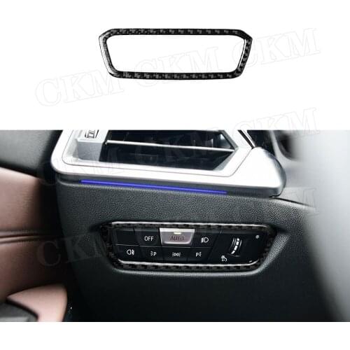 Carbon Fiber Car Headlight Switch Buttons Decorative Frame Cover Trim Stickers For BMW 3 Series G20 G28 2019 2020
