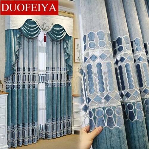 Luxury Modern Water-soluble Simple European-style Cashmere Embroidery Customization Curtains for Living Dining Room Bedroom
