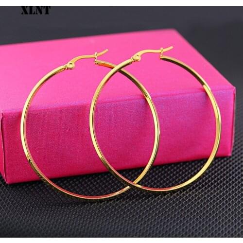 XLNT Gold color Stainless Steel Earrings 2019 Women Small or Big Hoop Earrings Party Rock Gift, Two colors wholesale