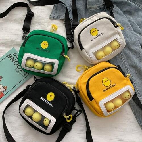 Cute Fashion Women Square Canvas Bag Leisure Simple Mini Cross Body Bag Ladies Messenger Bag Doll Chicken Solid Shoulder Bags
