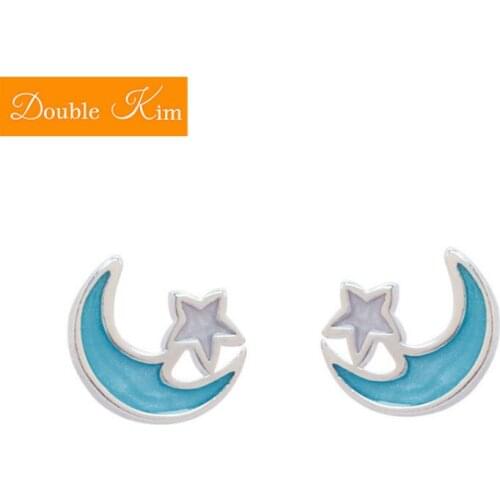 Blue Moon Pentagram Cute Stud Earrings Copper Geometry Refreshing Earrings Fashion Trendy Women Jewelry Gift