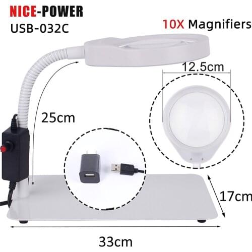 USB-032C 10X 5X USB LED Magnifying Glass Desktop Magnifier for Soldering Iron Repair/Table Lamp/Skincare Beauty Tools