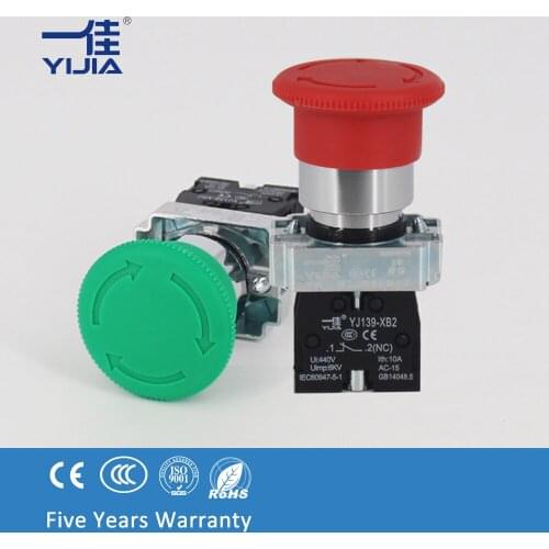 YIJIA 22MM Emergency stop Push button switch 1NC 2NC 10A 440V Equipment control system Latching switches XB2-10ZS