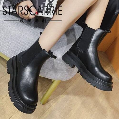 Mid-tube Chelsea boots womens spring and autumn 2021 new leather British style black boots platform riding boots tide