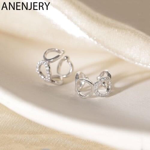 ANENJERY 925 Sterling Silver Exquisite Small Zircon Circle Ear Bone Clip-On Earrings for Women Jewelry Gifts Wholesale S-E1361