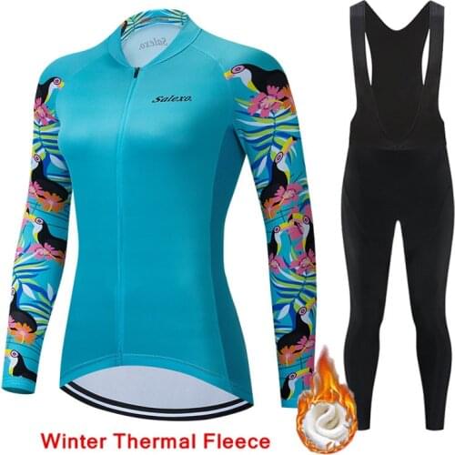 2022 Women Winter Cycling Jersey Set Thermal Fleece Mountian Bicycle Clothes Wear Ropa Ciclismo Racing Bike Clothing Cycling Set