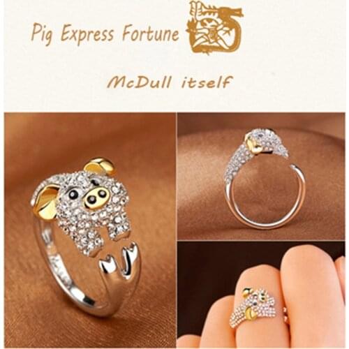 Milangirl Luxury Shiny Animal Ring Rabbit/Pig/Dragon/Horse/Monkey/Snake/Sheep/Tiger/Dog/Rat Crystal Rings For Women Girl