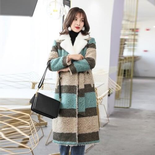 Real Women Winter Clothes Coat Long 200% Wool Jacket Mink Fur Collar Tweed Autumn Casaco Feminino Inverno MZ2926 KJ5920
