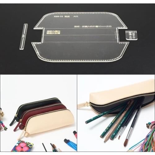 1 Set Acrylic Leather Template Home Handwork Leathercraft Sewing Pattern Tools Accessory Pen Pocket Pen Case Pattern 17*7cm
