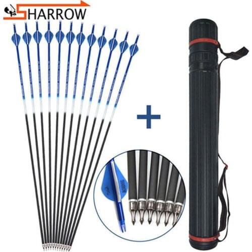 10pcs Spine 500 31.5inch Composite Carbon Fiberglass Arrow Target Shooting Bolts With Quiver For Archery Hunting Accessories