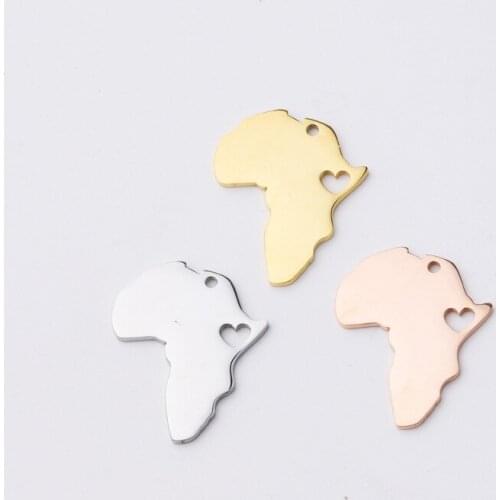 100% Stainless Steel Map Of Africa Charm Blank For Engrave Rose Gold/Gold/Silver Color Metal Africa Charms Mirror Polished 10pcs