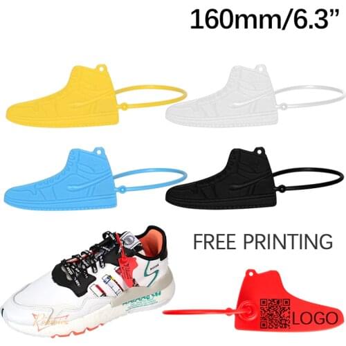 100 Custom Logo on AJ Labels Tags Off Disposable White Plastic Brand Printed Hang Label Tag for Sneakers Air Shoes 160mm/6.3"