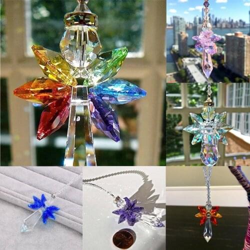 2PCS Rainbow Guardian Angel Crystal Suncatcher For Home Car Decor 3.5 cm Hanging Crystal Glass Decoration Window Ornament Gift