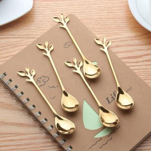20Pcs Stainless Steel Spoon Creative Branch Leaves Spoon Coffee Stirring Spoon Christmas Gift Kitchen Accessories
