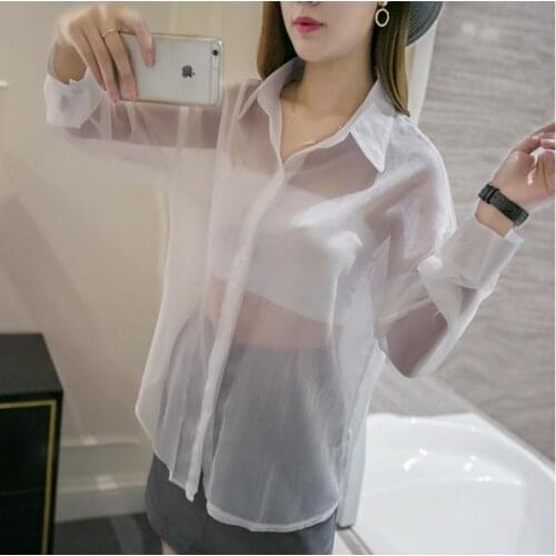 2020 Spring Chiffon Transparent Shirt Womens Long Sleeve See-through Blusas Ropa De Mujer