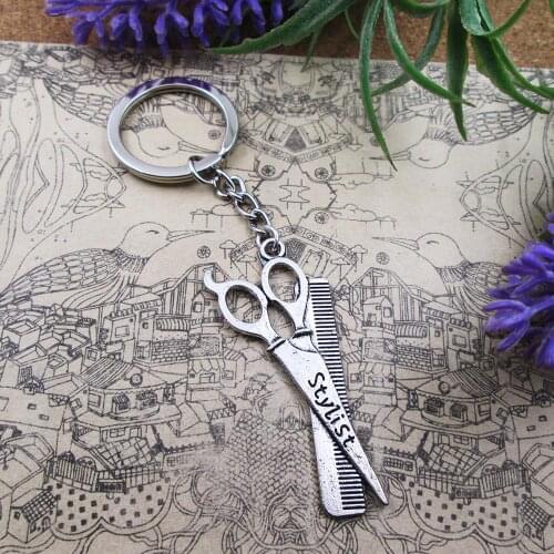 3pcs/Lot 54*25mm Huge Scissors With Comb Pendants 28mm Keyring Metal Chain Silver Color Men Car Gift Keychain