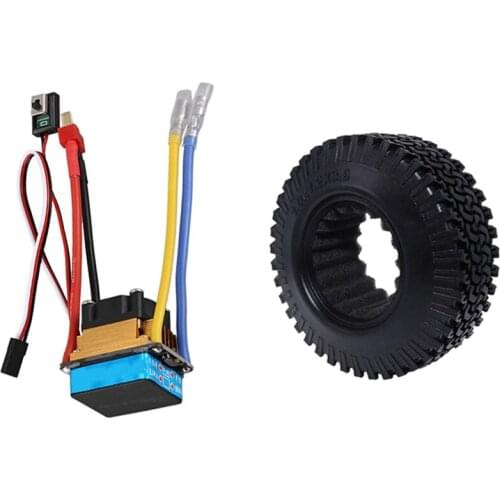 5 Pcs RC Car Part: 4 Pcs 1.9 Inch Rubber Wheel Tire 98mm Tyre & 1 Pcs 480A Brushed ESC Single Motor with Cooling Fan