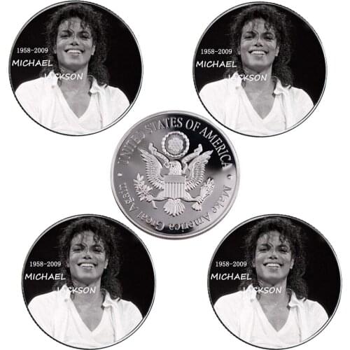 5pcs/lot Souvenir Gifts Festival Souvenir Coin Silver Plated Metal Coins Michael Jackson Commemorative Challenge Coins
