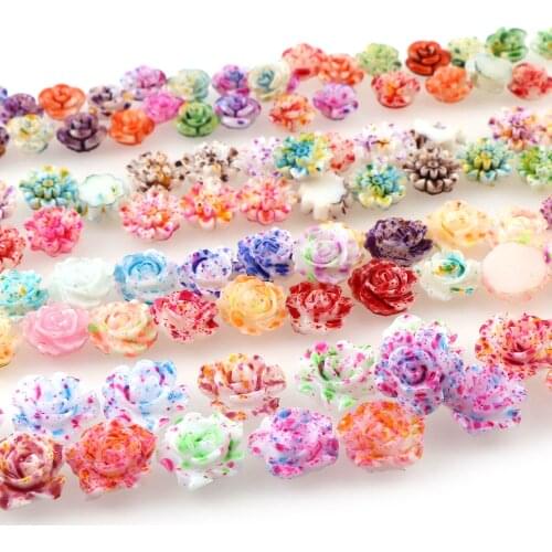 50Pieces 4StyleTiny Resin Flower Spray Point Color Flat Back 3D Resin Flower Cabochons Cameo For Earring Or Bracelet Diy Finding