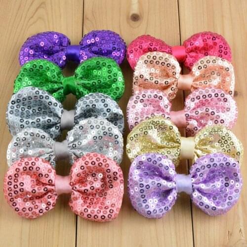 50pcs/lot 21colors 9cm DIY Shiny Sequin Bows Knot Without Clips Fashion Applique Headband Bows For Kids Girls Hair Accessories