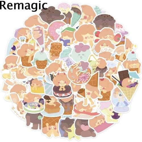 52pcs Ice Cream Girls Cartoon scrapbooking Stickers packs Waterproof Skateboard Suitcase Guitar Graffiti decals pasters Kid Toy