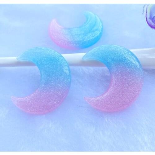 6Pcs/lot New resin Two colored moon Flat back Cabochon Scrapbooking Hair bow Center Embellishments DIY Accessories C562