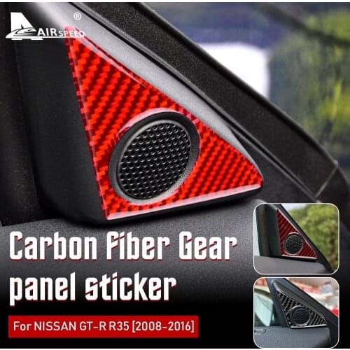 AIRSPEED Carbon Fiber for Nissan GTR R35 2008-2016 Accessories Interior Trim Car Door Window Side Tweeter Accent Cover Sticker