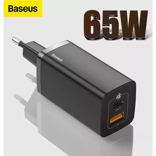Baseus 65W GaN Charger Dual Port QC 3.0 PD3.0 Type C PD USB Charger Fast Charger For iPhone 12 11 Xiaomi Samsung Laptop Charger