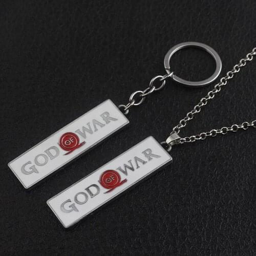RJ God Of War Letter Logo Keychain White Geometric Plate Pendant Keyring Cosplay Jewelry Accessories Gift